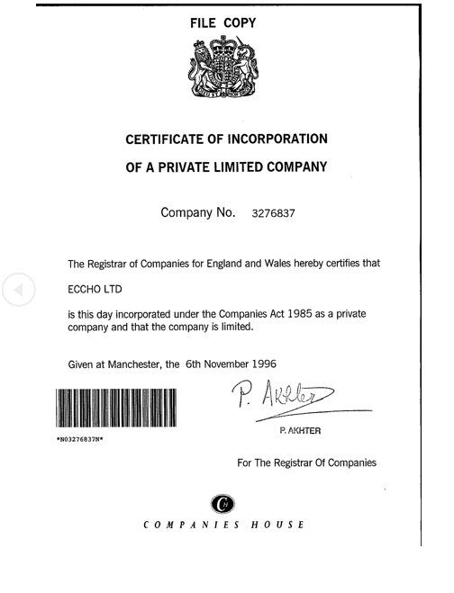 Certificate of Incorporation